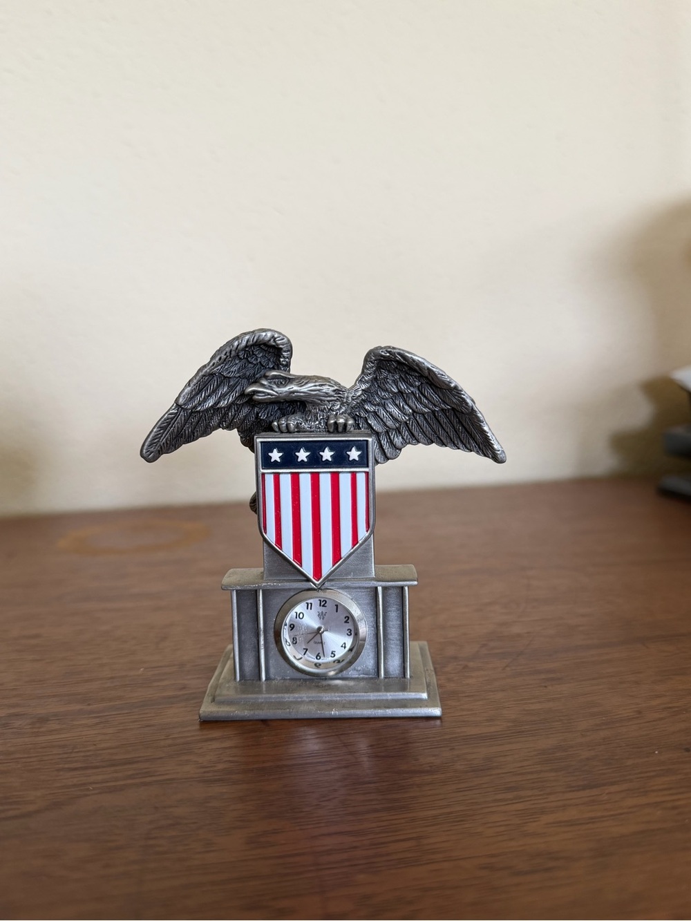 Vintage Metal Timex Waterbury Clock Co. Featuring American Flag and Bald Eagle